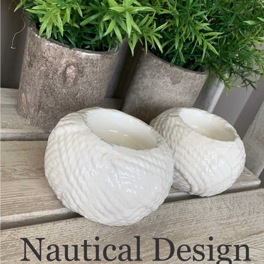 T.J.Maxx Nautical Rope candle Holder set ⚓️🆕⚓️Ceramic Rope Candleholders - Picture 5 of 9